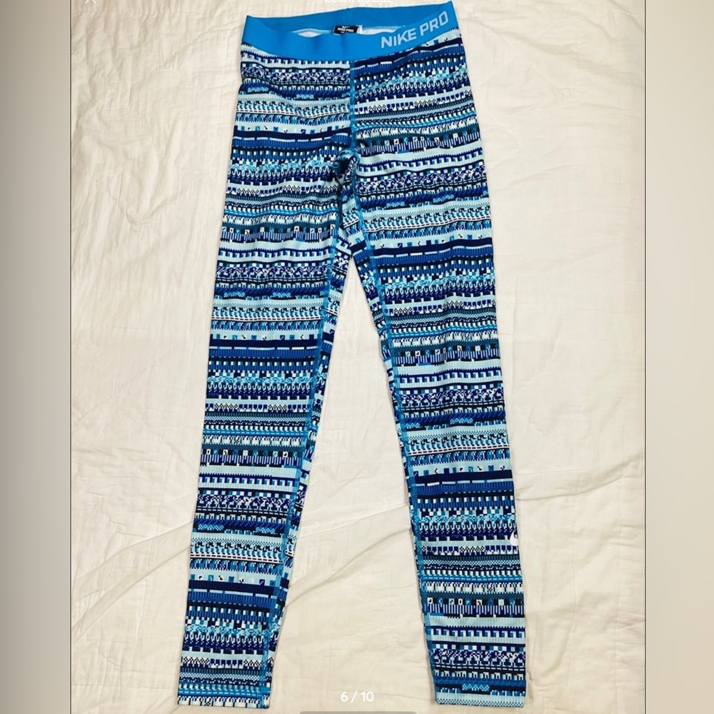 Nike‎ Pro Dri-Fit Warm 8 Bit Printed Leggings Blue Medium
